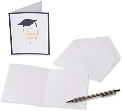 American Greetings Graduation Thank You Note Cards, Mortar Board Gold Script Design, 50 Count (Pack of 12)