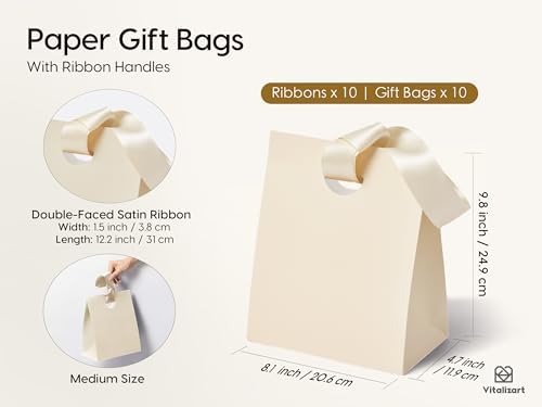 Vitalizart Paper Gift Bags With Ribbon Handles Medium White Bulk Pack