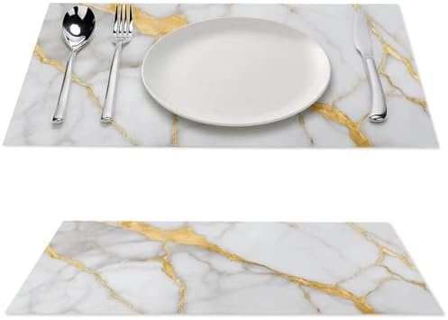 Marble Abstract White Gold Modern Luxury Placemats Set of 6, 12x18 Inch