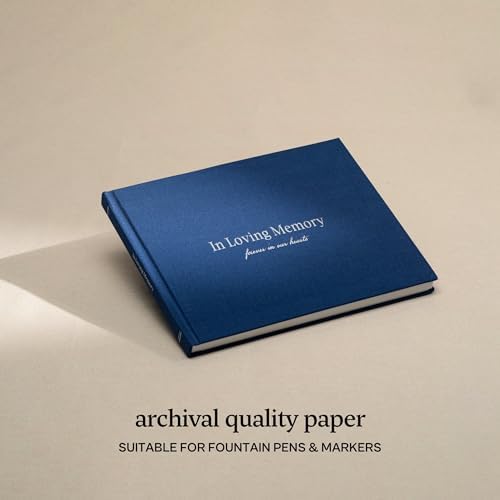 Funeral Guest Book for Memorial Service, In Loving Memory, Navy Blue Cover