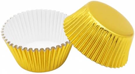 100 Gold Foil Cupcake Liners, Muffin Liners or Baking Cups for Desserts, Muffins, Cupcakes and More Treats; Grease Proof, No Smell, Food Grade, Nut Serving Containers (Gold 100)