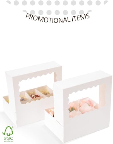 qiqee White 6 Cupcake Boxes with Window Auto-pop up 30 Packs Cupcake Box 9.4"x6.1"x3.3" Bakery Boxes For Cupcakes Carrier, Cupcake Containers