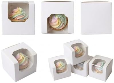qiqee White Auto-pop up Cupcake Boxes Individual Cupcake 3.5x 3.5x 3.5inch 200pcs Single Cupcake Boxes