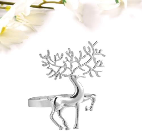 Silver Deer Christmas Napkin Rings Set of 6, Metal Xmas Elk Napkin Holders, Winter Wedding Dinner Table Decorations Christmas Ornaments