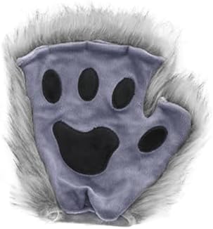 JUNBOON Faux Fur Cat Ears and Wolf Fox Tail Set Adult Kids Claw Glove Kit for Halloween Anime Cosplay Party