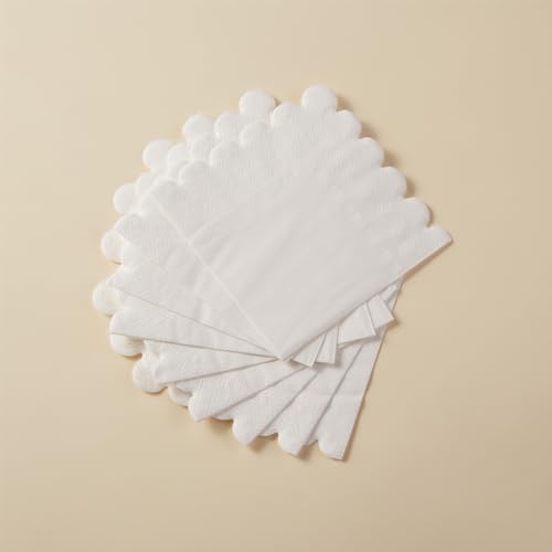 100 Pack Cocktail Napkin 2-Ply Scalloped Edged White Napkins 5 x 5IN