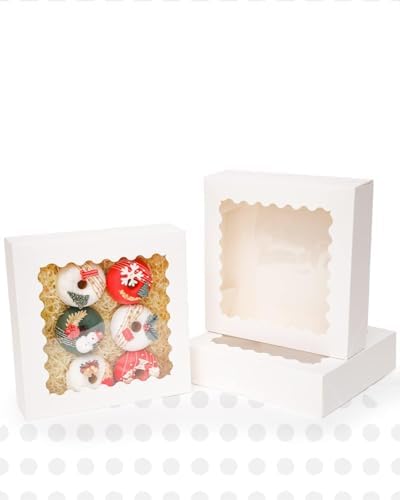 qiqee 10x10x2.5 Inch White Pie Boxes with Window 12Packs Cookie Donut Bakery Box (Auto-pop Up)