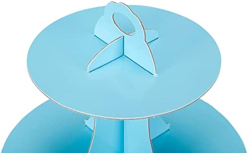 YLDW Cupcake Stand, 3-Tier Cupcake Stand Display, Cardboard Cup Cake Tower Stand, Disposable Dessert Stand for Birthday Tea Party Baby Shower Treat Decorations, Baby Blue