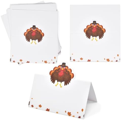 Gift Boutique 100 Pack Thanksgiving Turkey Place Cards Fall Harvest Folded Paper Name Tent Cards for Dinner Table Setting Party Wedding Decorations