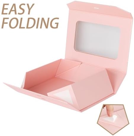 Pink Extra Large Gift Box for Presents with Ribbon 16.5x13x5.3 Inches Clear Gift Box with Window Magnetic Closure Gift Boxes with Lids