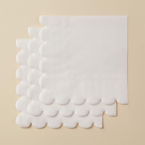 100 Pack Cocktail Napkin 2-Ply Scalloped Edged White Napkins 5 x 5IN