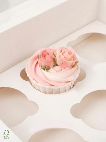 qiqee Auto-pop Up Cupcake Boxes with Window Black 40PCS 12 Count Cupcake Box 13"x10"x3.5" Cupcakes Carrier, 12 Cupcake Containers with 2 rolls of pink ribbons