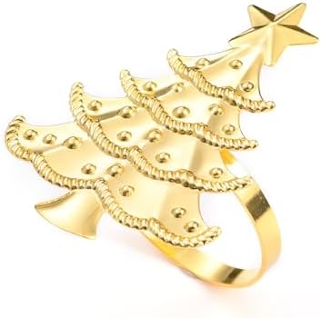 Gold Christmas Tree Napkin Rings Set of 6, Metal Winter Xmas Napkin Holders Wedding Dinner Home Table Decorations Winter Christmas Decors