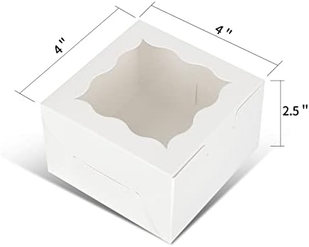 KPOSIYA 60pcs Small Cookie Boxes with Window, 4x4x2.5 White Bakery Box