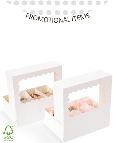 qiqee Auto-pop Up Cupcake Boxes with Window White 100PCS 6 Count Cupcake Box 9.4"x6.1"x3" Cupcakes Carrier, 6 Cupcake Containers