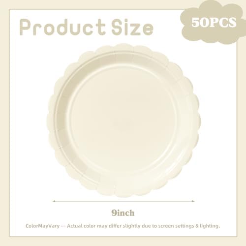 Vyntra 50 Pcs Ivory 9 Inch Scalloped Paper Dinner Plates