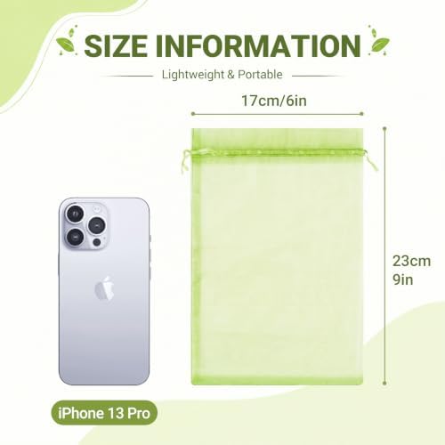 FUNFERY 100PCS Apple Green Organza Gift Bags 6x9in,Drawstring Jewelry Pouch