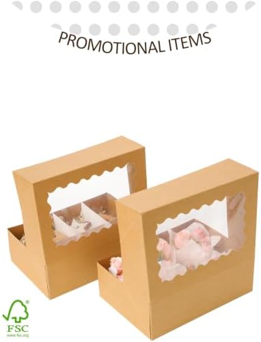 qiqee Auto-pop Up Cupcake Boxes with Window Brown 100PCS 6 Count Cupcake Box 9.4"x6.1"x3" Cupcakes Carrier, 6 Cupcake Containers