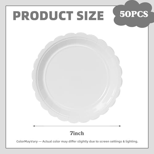 Vyntra 50 Pcs White 7 Inch Scalloped Paper Dessert Plates