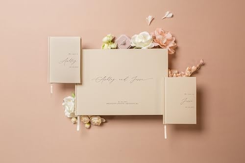 Personalized Wedding Book Set with Guestbook Vow Books (Design 1) - Custom Large 11.5 x 8.5 Guest Signin Book, 5.75 x 4 Vow Books for Marriage Ceremony Reception, Gift for Engaged Couple, Oats