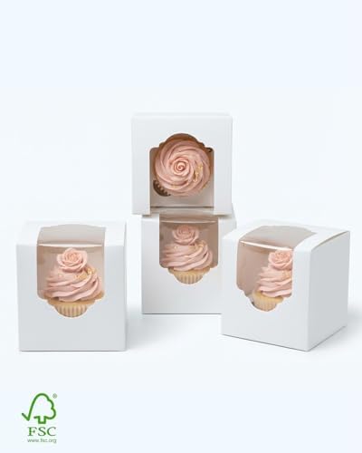 qiqee White Auto-pop up Cupcake Boxes Individual Cupcake 3.5x 3.5x 3.5inch 200pcs Single Cupcake Boxes