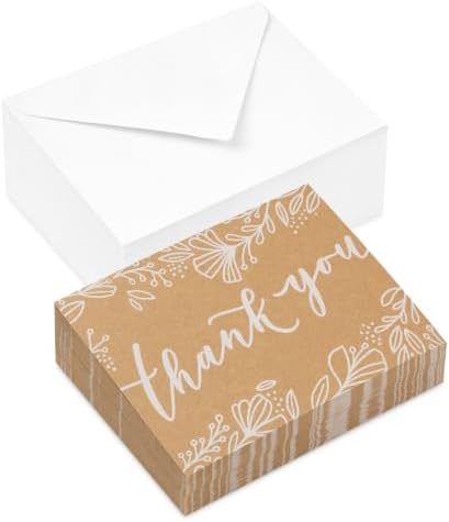 Hallmark Bulk Wedding Thank You Cards, 100-Pack (Kraft, Flowers)