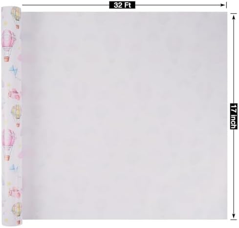 RayofSun Pink Hot Air Balloons Wrapping Paper for Baby Girl - 17 Inch x 32 Feet Mini Rolls Baby Shower Wrapping Paper Roll for Birthday, Girl’s Themed Party Celebrations Gift Wrap