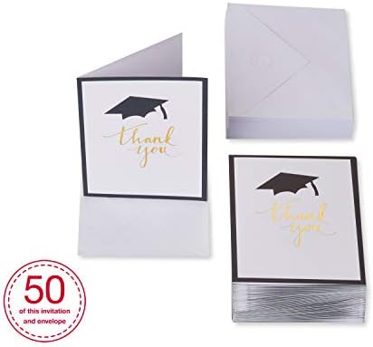 American Greetings Graduation Thank You Note Cards, Mortar Board Gold Script Design, 50 Count (Pack of 12)