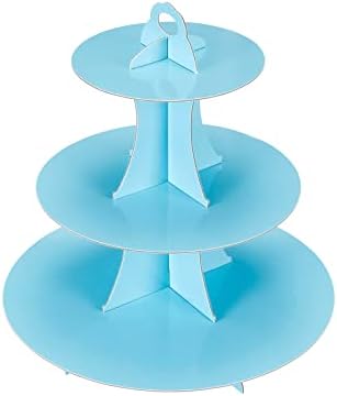 YLDW Cupcake Stand, 3-Tier Cupcake Stand Display, Cardboard Cup Cake Tower Stand, Disposable Dessert Stand for Birthday Tea Party Baby Shower Treat Decorations, Baby Blue