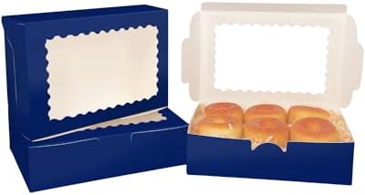 qiqee 50Pcs Deep Blue Cookie Box with Window 9x6x2.5 inch Pastry Macaron Bakery Box For Packaging
