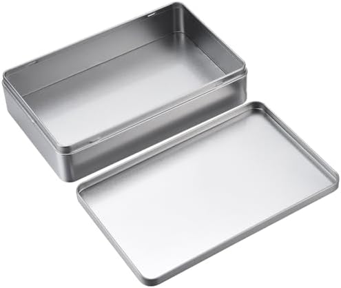 Hotop 8.5 x 5.3 x 1.9 Inch Metal Tins with Lid Storage Box, Silver, 2 Pack