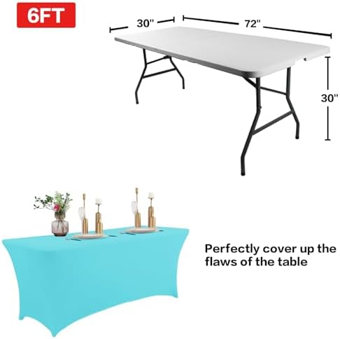 IVAPUPU 2 Pack 8FT Table Cloth for Rectangular Spandex Blue Mist Cover