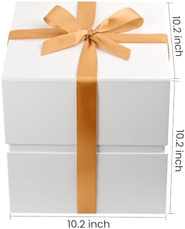 LIFELUM White Gift Box for Wedding with Magnetic Lid, 10.2"x10.2"x10.2"