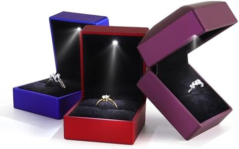 Ring Box Square Shaped LED Light Engagement Ring Boxes Jewelry Gift Box for Proposal Wedding Valentine's Day Anniversary Christmas Mothers Thanksgiving Gift (Square Dark Blue)
