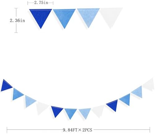 Blue Party Decorations Felt Hanging Triangle Mini Bunting Pennant Banner Flag for Birthday Wedding Shower Bridal Shower Engagement Under The Sea Nautical Ahoy Achor Party Decor Supplies