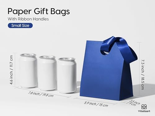 Vitalizart Paper Gift Bags With Ribbon Handles Small Blue Bulk Pack
