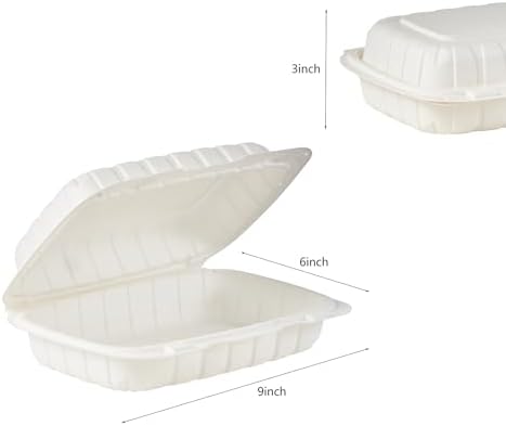 Jaluxing 9X6 1-Compartment 50-Pack Plastic Clamshell Food To Go Box Containers Carryout For Sandwich Salad Heavy Duty Disposable Hinged With Secure Snap Lid (Formerly FULING)