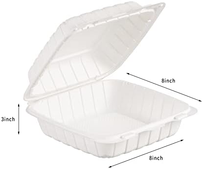 Jaluxing 8X8 1Compartment 50Pack Plastic Clamshell Take Out Food Containers, Heavy Duty To-go Disposable Lunch Box Restaurant Meal Prep Packaging Catering Hinged Container (Formerly FULING)