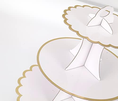 YLDW Cupcake Stand with Lace Trim, 3-Tier Cupcake Stand Display, Cardboard Cup Cake Tower Stand, Disposable Dessert Stand for Birthday Tea Party Baby Shower Treat Decorations, White