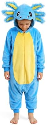 Kids Axolotl Costume for Girls & Boys - 3D Hooded Salamander Jumpsuit Costume for Halloween Party