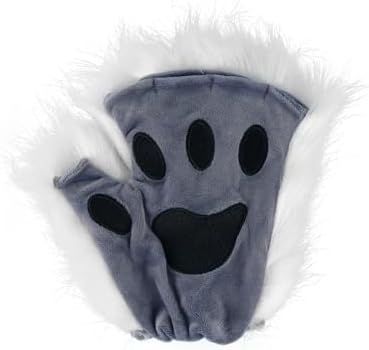 JUNBOON Faux Fur Cat Ears and Wolf Fox Tail Set Adult Kids Claw Glove Kit for Halloween Anime Cosplay Party