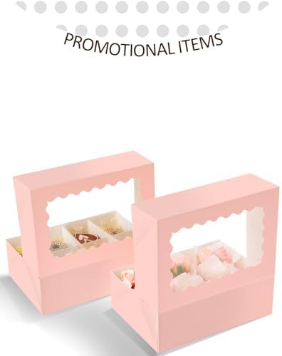 qiqee Pink Auto-pop up 6 Cupcake Boxes with Window 30 Packs Cupcake Box 9.4"x6.1"x3.3" Bakery Boxes For Cupcakes Carrier, Cupcake Containers