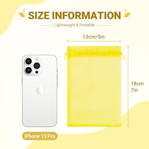 FUNFERY 100PCS Lemon Yellow Organza Gift Bags 5x7in,Drawstring Pouch
