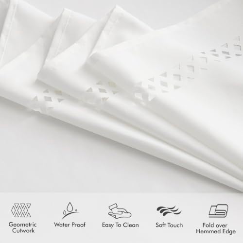 MIULEE White 60 Inch Round Linen Tablecloth with Decorative Cutouts