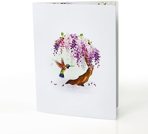 CUTPOPUP HummingBird Wisteria Pop Up Birthday Cards for Women, 3D Flowers Birthday Greeting Card for Her Wife Mum Valentines Card Anniversary Happy Mothers Day Cards (Wisteria) US8-AN162US