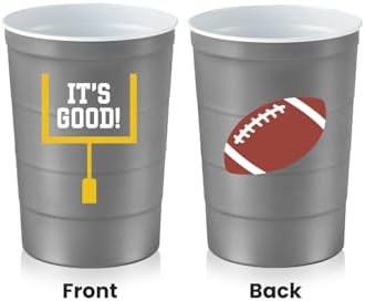 Steel Chill Cups 16 oz. Reusable Party Cups, Football, Gray, 12 Count