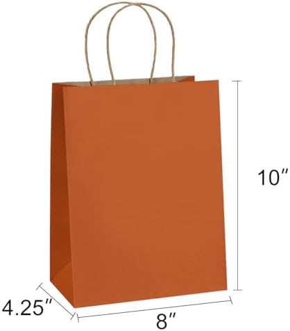 BagDream Medium Gift Bags with Handles 8x4.25x10.5 Inch Orange 100 Pcs Bulk