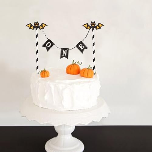 Ercadio 5Pcs Halloween Bat One Banner Cake Toppers Bats One Cake Picks for Baby Shower Happy Halloween Day Theme Birthday Party Cake Decoration Supplies