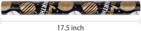 RUSPEPA Reversible Birthday Wrapping Paper Roll, Mini Roll, Black Gold Foil Happy Birthday Balloon & Stripe Text Design Gift Wrap Paper for Men, Boy, Adults, Party Celebration, 17.5 Inches x 32.8 Feet