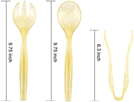Supernal 72pcs Gold Glitter Plastic Serving Utensils Set for Party &Buffet